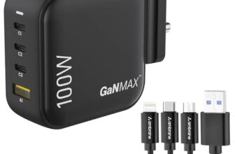 Ambrane 100W Charger Adapter, 4 Ports – 3 Type C & 1 USB for iPhone & Android, MacBook & Type C Laptop, (RAAP H100, Black) & Ambrane 3 in 1 Mobile Charing Cable