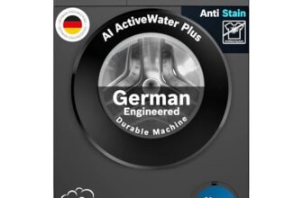 Bosch 9 kg, 5 Star, Anti Stain & AI Active Water+ Fully Automatic Front Load Washing Machine (WGA1420TIN, Pretreatment & Steam with Anti Bacteria, In-built Heater, Black Grey)