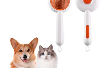 PETBABAS Small Dog and Cat Grooming Kit, Self Cleaning Cat Comb Hair Brush for Indoor Cats, Dog Deshedding Brush Grooming Kit, Pet Supplies Hair Remover Tool, One Click to Clean, (Orange)