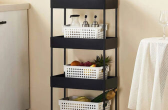 Pinkwhale 4 Compartments Plastic Storage Trolly(Black)