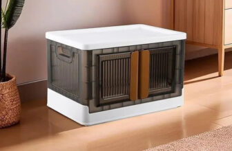 LUXEHOME Multipurpose Folding Cabinet Storage Organizer Box Plastic Free Standing Chest of Drawers(Finish Color – White & Grey, Door Type- Folding, Pre-assembled)