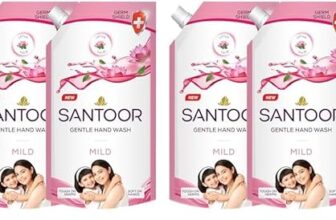 Santoor Mild Gentle Hand Wash 675ml, Pack of 4 with Goodness of Lotus & Tulsi| Rich Lathering Formula with Anti-Bacterial Properties| Soft on Hands| Soothes & Hydrates Skin
