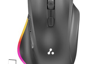 Ambrane Wireless & Bluetooth Rechargeable Mouse with RGB Lights, High 2400 DPI for Gaming, 6 Buttons, Ergonomic Comfort Design, Connects 3 Devices, Silent Click, 15 Days Battery (Sliq Glow+, Black)