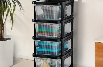 LUXEHOME 4 Layer Plastic Modular Storage Drawer Organizer with Wheels Plastic Free Standing Chest of Drawers(Finish Color – Transparent Black, DIY(Do-It-Yourself))