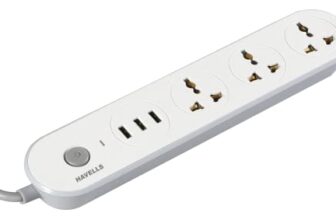 Havells USB Star – 3+1 Extension Board| 1.5Mtr Copper ISI Certified Wire | Surge and Spike Protection | 3 Universal Sockets and 3 USB Ports, 3.1 Amp| 6A, 240 V AC | LED Indicator | Home & Office Use