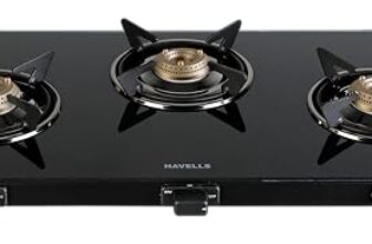 Havells Calore Gas stove |3 Heavy Duty Forged Brass Burner|6 mm Toughened Glass|Premium Valves|Removable Drip Tray|Soft Touch Knobs|5 year Warranty on Burners, Glass & Valves by Havells (Black)