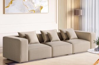 Home Centre 3 Seater Mills Fabric Sofa| Fabric Sofa| (Beige) |Two Year Warranty