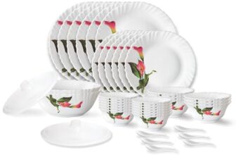 Larah by Borosil Stargazer Fluted Series Opalware Dinner Set | 40 Pieces for Family of 6 | Microwave & Dishwasher Safe | Bone-Ash Free | Crockery Set for Dining & Gifting | Plates & Bowls | White
