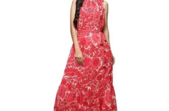 BIBA Women Printed Maxi Mix and Match Dress (Casual D1936_Coral_36)