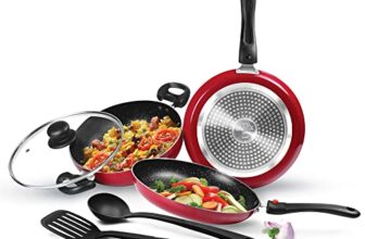 Milton Pro Cook Kitchen Jewel Set of 5 Non Stick Cookware | Induction and Gas Stove Friendly I Cooking Pan, Kadhai with Lid, Tawa I Maroon Color
