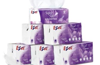 Ezee 2 Ply Facial Tissue Soft Pack 600 Pulls | Ultrasoft, Absorbent, Made of Virgin Pulp | 100 Pulls x Pack of 6