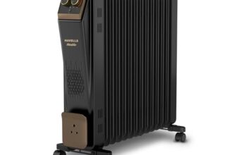 Havells 13 Fin Oil Filled Room Heater (OFR) | Advanced New U-Tech Fast Heating Fins with 10-Year Warranty | 2900W | ISI Approved | PTC Fan Heater | Inclined Control Panel | Black