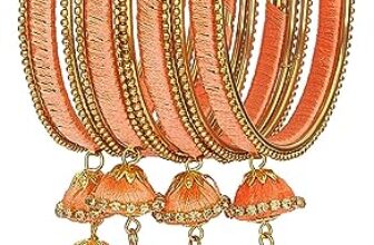 NMII Metal & Silk Thread Jhumka Zircon Latkan Stylish Bangles Set For Women’s and Girls | Women’s Fancy Latkan Bangles Set | Ethnic Fashion Jewellery- Set of 12 Bangle, (G405_Peach-(1)-2.6)