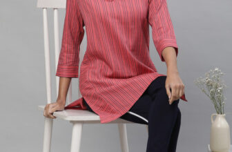 Aurelia Women Printed Straight Kurta(Pink, Dark Blue)