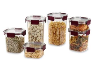 CELLO Stack Lock Fridge Storage Container Set of 6, BPA Free Air tight Kitchen Container Set, Multipurpose Storage Jar for Dry Food, Pulses, Spice (900ml + 450ml + 1300ml) x 2 Each, Maroon