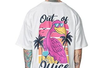 The Souled Store Out of Office White Color Men Oversized T Shirts for Men Baggy Off-Shoulder Loose Fit Relaxed Drop Shoulder Half Sleeve Round Neck Back Printed