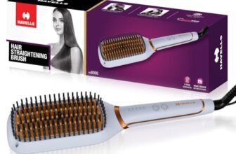 Havells Keratin Infused Hair Straightener Brush With Temperature Control For All Hair Types|Auto Shut off After 45 Minutes| 1.8mm Swivel Cord |2 Years Guarantee| HS6000