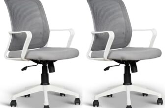 NGFC Mesh Mid Back Ergonomic Work from Home Office Desk Chair, Study Chair, Revolving Chair, Computer Chair, Ergonomic Lumbar Support, Tilt Lock Mechanism (2, Grey & White)