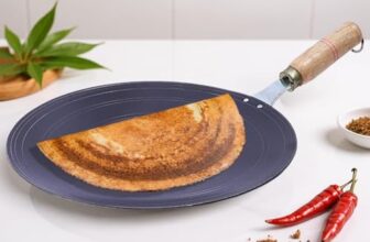 Bluevel Premium Pure Iron Tawa for Roti with Wooden Handle | Dosa Pan Iron Tawa for Kitchen Gas & Induction Compatible | Naturally Nonstick, 100% Pure & Toxin-Free-11 Inch/27 cm(Concave)