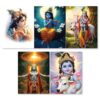 Krishna ji Devotional Wall Posters, Premium 300 GSM, HD Quality, Matte Finish, 22×32 cm, Set of 5 with Glue Drops