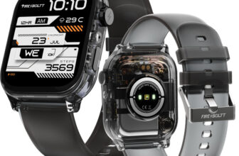 Fire-Boltt Rise Phantom 1.85 Display Transparent Clear Body Design Rotating Button BT Call Smartwatch(Black Smoke Strap, Free Size)