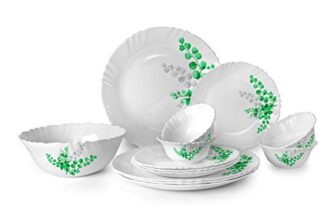 Cello Opalware Aqua Leaves Dinner Set, 13- Units, White