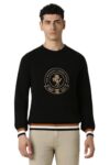 Van Heusen Men Black Embroidered Crew Neck Sweater
