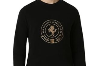 Van Heusen Men Black Embroidered Crew Neck Sweater