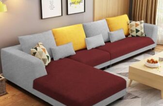 GRAPEWOOD Galib LHS 6 Seater L Shape Sofa Set for Living Room (Maroon Grey Fabric) Premium Fabric Sofa