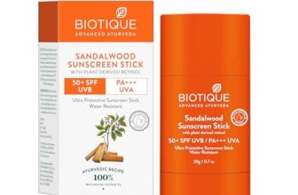 Biotique Sandalwood Sunscreen Stick, SPF 50+ |Ultra Protective Lotion| Keeps Skin Soft, Fair and Moisturized| Water Resistant| For All Skin Types| 20Gm