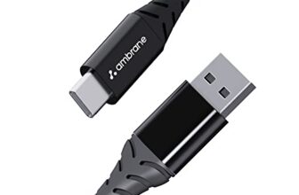 Ambrane 60W / 3A Fast Charging Output Type C To Usb Cable with Type-C to USB for Mobile, Neckband, True Wireless Earphone Charging, 480mbps Data Sync Speed, 1m Length (ACT – AZ10, Black)