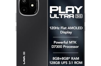 Lava Play Ultra 5G (Arctic Slate, 8+8*GB RAM, 128GB Storage)|MTK D7300 Processor-700K+ Antutu| 6.67″ FHD+AMOLED Display | 64MP Camera | UFS 3.1 Storage | 5000mAh Battery-33W fast charging | IP64 Rated
