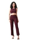 UNIfringe Women’s Maroon Ribbed Sleeveless Co-ord Set | Stylish Crop Top & High-Waist Pants (Maroon,S)