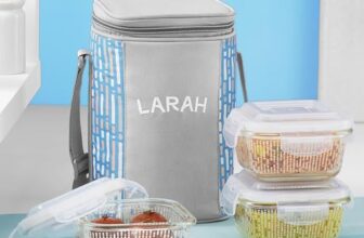 Larah Glassware Vogue Borosilicate Glass Lunchbox with Bag | 3pc Square Container Set (320 ml Each) | Microwave & Dishwasher Safe, Leakproof | Tiffin for Office, School, College | Blue