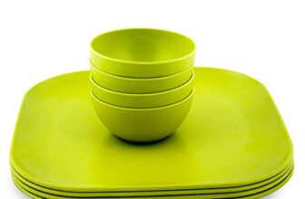 Decor EcoLite Bamboo Non Toxic Reusable Eco-Friendly Dinner Set for Couples – 4 Small Plates and 4 Bowls (Lime) – 8 Pieces