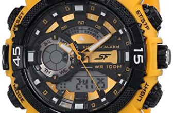 SF Quartz Analog Digital Black Dial Plastic Strap Watch for Men-NP77070PP05