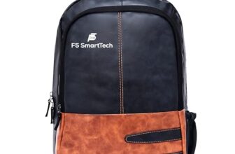 F5 SmartTech 20L Small Faux Leather Water Resistant Anti Theft Laptop Backpack for 16 Inch Laptop/Backpack for Men/Women (Navy)