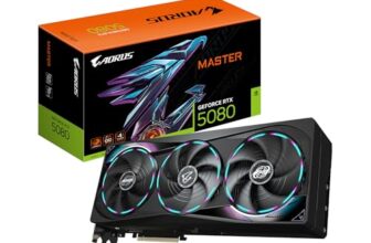 GIGABYTE AORUS GeForce RTX 5080 Master 16G Graphics Card, WINDFORCE Cooling System, 16GB 256-bit GDDR7, GV-N5080AORUS M-16GD Video Card