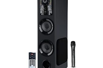 GIZMORE ST5000 PRO 50W Bluetooth Tower Speaker | Digital LED Display Wooden Cabinet | Volume & Bass Control | Karaoke and Party Speaker with Multiple Connectivity And Wireless MIC (Black)