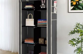 Whitecloud TRANSFORMING HOMES® 4+4 Layers Collapsible Wardrobe for Clothes with 6 Shelves, 2 Side Pocket and (Non Woven Febric and Metal Rod, 84×42.5x166cm)(Grey,7800-2)