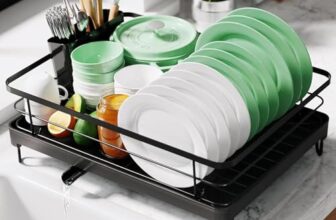 LUXEHOME Utensils Drying Rack/Dish Drying Rack with Drainer Tray/Anti Rust, Smart Drainage System Drainboard with Detachable Cutlery Holder/Kitchen Vessels Organizer & Water Utensils Basket (Black)