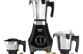 Havells Grace BLDC+ Mixer Grinder 800W|3 Jars|50% less perceptible Noise|45% Higher Grinding Power|Wider Mouth Jars with Clip Locking|Leak Resistant Jars|Lifetime Manufacturer Warranty on Motor(Black)