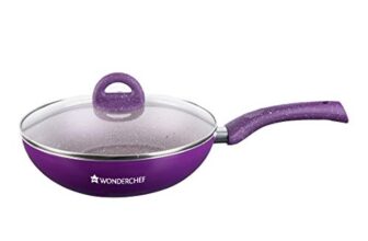 Wonderchef Granite Non-Stick Wok with Glass Lid 24cm for Kitchen, 2.7L Non-Toxic Chemical & PFOA Free, Low-Oil Cooking, Gas Stove & Induction Friendly, Soft-Touch Handle, 2-Yr Warranty, Purple