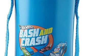 cello Puro Junior 600 Hot Wheel Print Water Bottle for Kids | Easy Carry Wrist Belt 470 ml Plastic Bottle(Pack of 1, Blue)