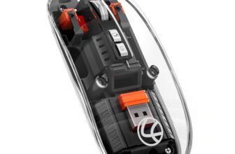 LAPCARE Trendy Plus Transparent Wireless and Bluetooth Rechargeable Mouse, USB Receiver,Desktop Lock Key & Copy-Paste Button, LED Battery Magic Silm for Office/PC/Mac/Laptop/Apple/ipad (Black)