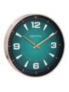 Nautica Modern Wall Clock for Hall with Quartz Silent Sweep Technology | 1pc – 12 Inch(ABS) | Wall Clock for Bed Room, Home, Office, Kitchen & Living Room | Glossy Rim- Teal/Rose Gold