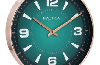 Nautica Modern Wall Clock for Hall with Quartz Silent Sweep Technology | 1pc – 12 Inch(ABS) | Wall Clock for Bed Room, Home, Office, Kitchen & Living Room | Glossy Rim- Teal/Rose Gold