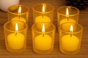 Pure Source India Votive Glass– Pack of 6 | Decorative Tealight Holders with One Tea Light Candles for Home Décor, Diwali Decoration, Weeding Decor & Festive Lighting (Yellow)