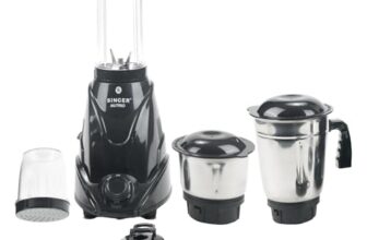 SINGER Nutrio Mixer Grinder with 4 Jars | 500-watt | 3 speed Control with Incher | Shock Proof ABS Body | ISI Mark | 2 Years Warranty | Black