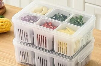 Anshri 6 in 1 Fridge Storage Boxes Freezer Storage Containers, Kitchen Storage Set, Vegetable Storage, Draining Crisper Refrigerator Food Box, Container for Kitchen Storage – Pack Of 2